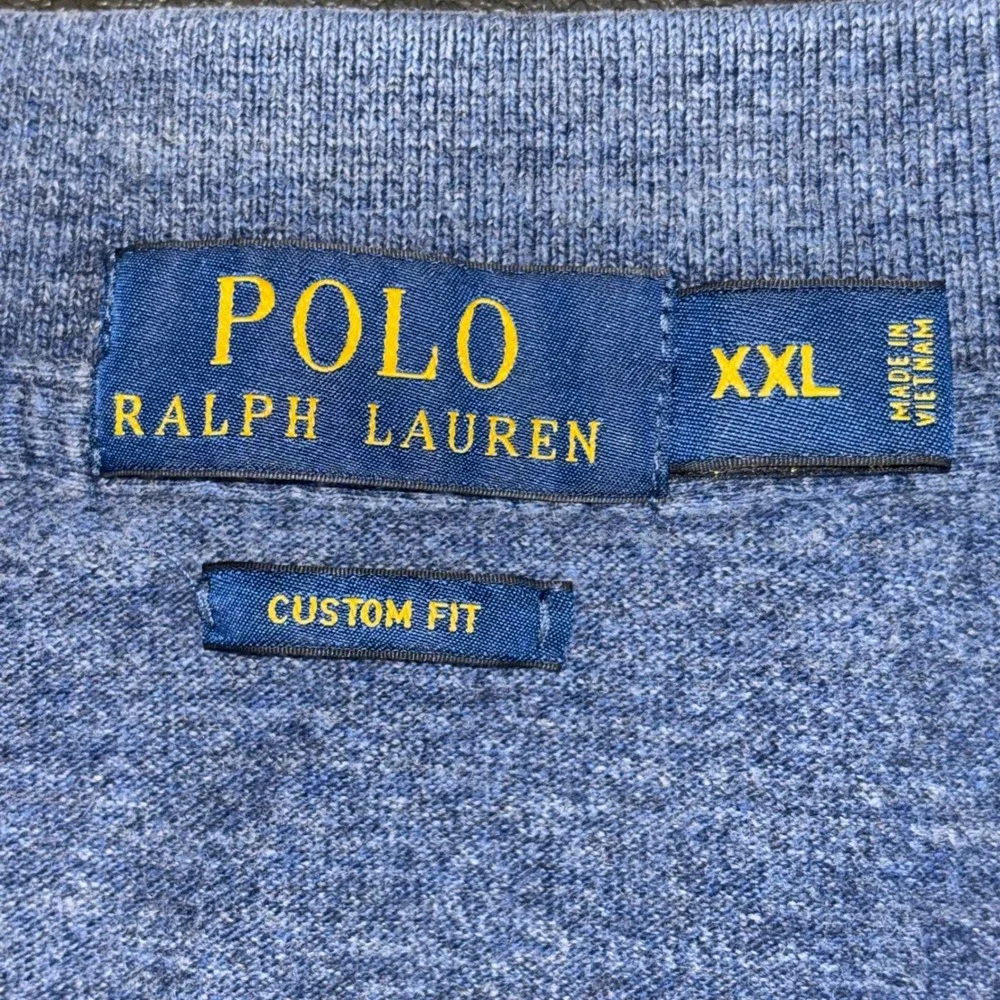Polo Ralph Lauren Men XXL Blue Heathered Cotton Custom Fit Polo Shirt Red Pony